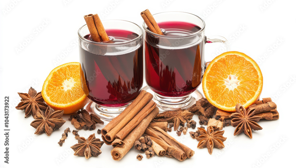 Warm mulled wine with cinnamon and orange slices for winter coziness Warm mulled wine with cinnamon and orange slices for winter coziness