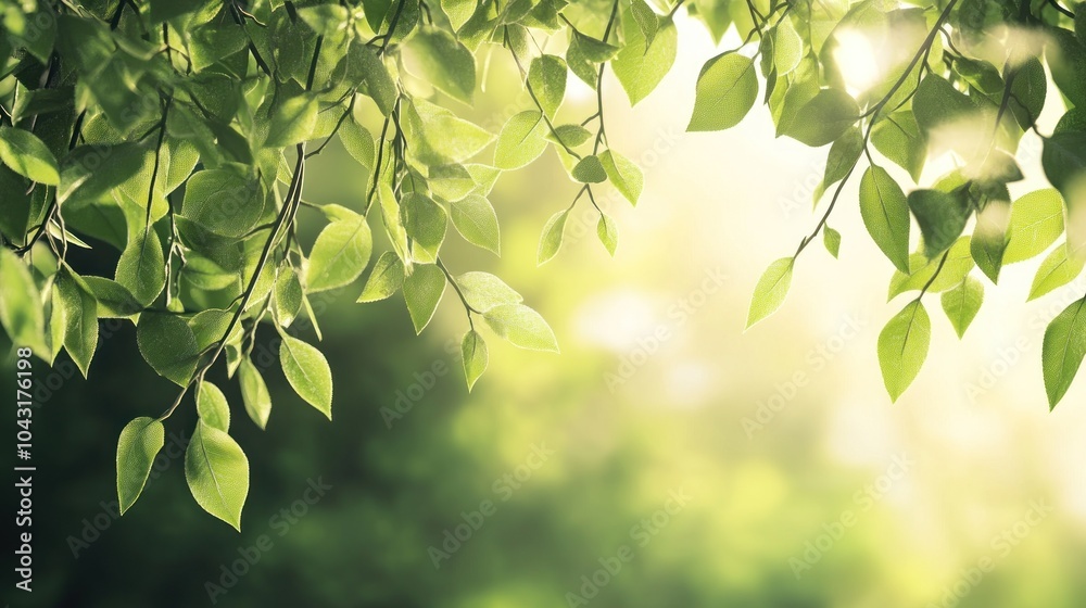 Obraz premium A serene scene of green leaves illuminated by soft sunlight.