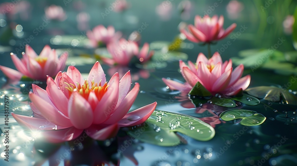 Beautiful pink lotus flower with a green leaf in the pond. A pink lotus water lily blooming on the water. Beautiful pink lotus flower with a green leaf in the pond. A pink lotus water lily blooming on the water.