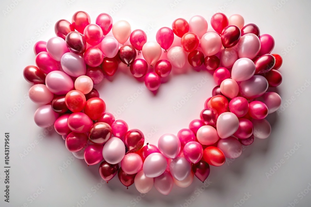 Heart shaped balloons forming a large heart on white background