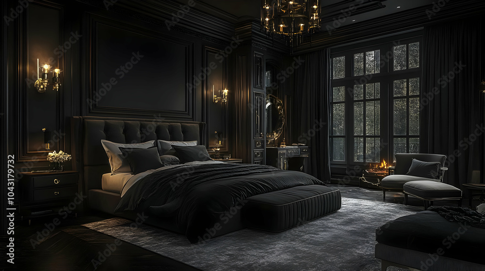 Dark Luxury Bedroom Interior Design - 3D Illustration Dark Luxury Bedroom Interior Design - 3D Illustration