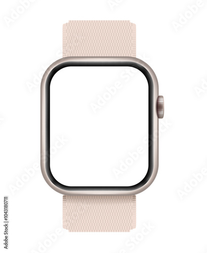 Electronic Smart Watch with blank screen on transparent background, realistic design, vector illustration