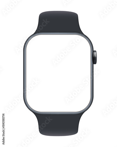 Electronic Smart Watch with blank screen on transparent background, realistic design, vector illustration