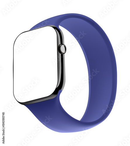 Electronic Smart Watch with blank screen on transparent background, realistic design, vector illustration