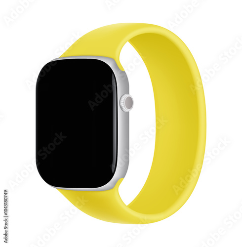 Electronic Smart Watch with blank screen on transparent background, realistic design, vector illustration