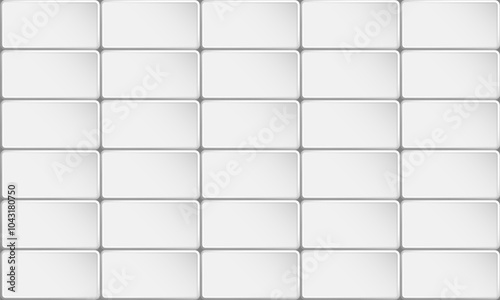 Rectangular silver colored tile buttons wall with rounded corners. Gray ceramic copy space for design of web pages and interface. 3D vector background