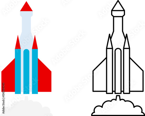 Start up icons set. Space rocket. Rocket ship. Business launch. Space shuttle, ship on white background. Vector illustration.