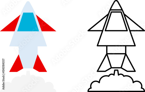 Start up icons set. Space rocket. Rocket ship. Business launch. Space shuttle, ship on white background. Vector illustration.