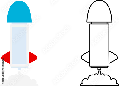 Start up icons set. Space rocket. Rocket ship. Business launch. Space shuttle, ship on white background. Vector illustration.