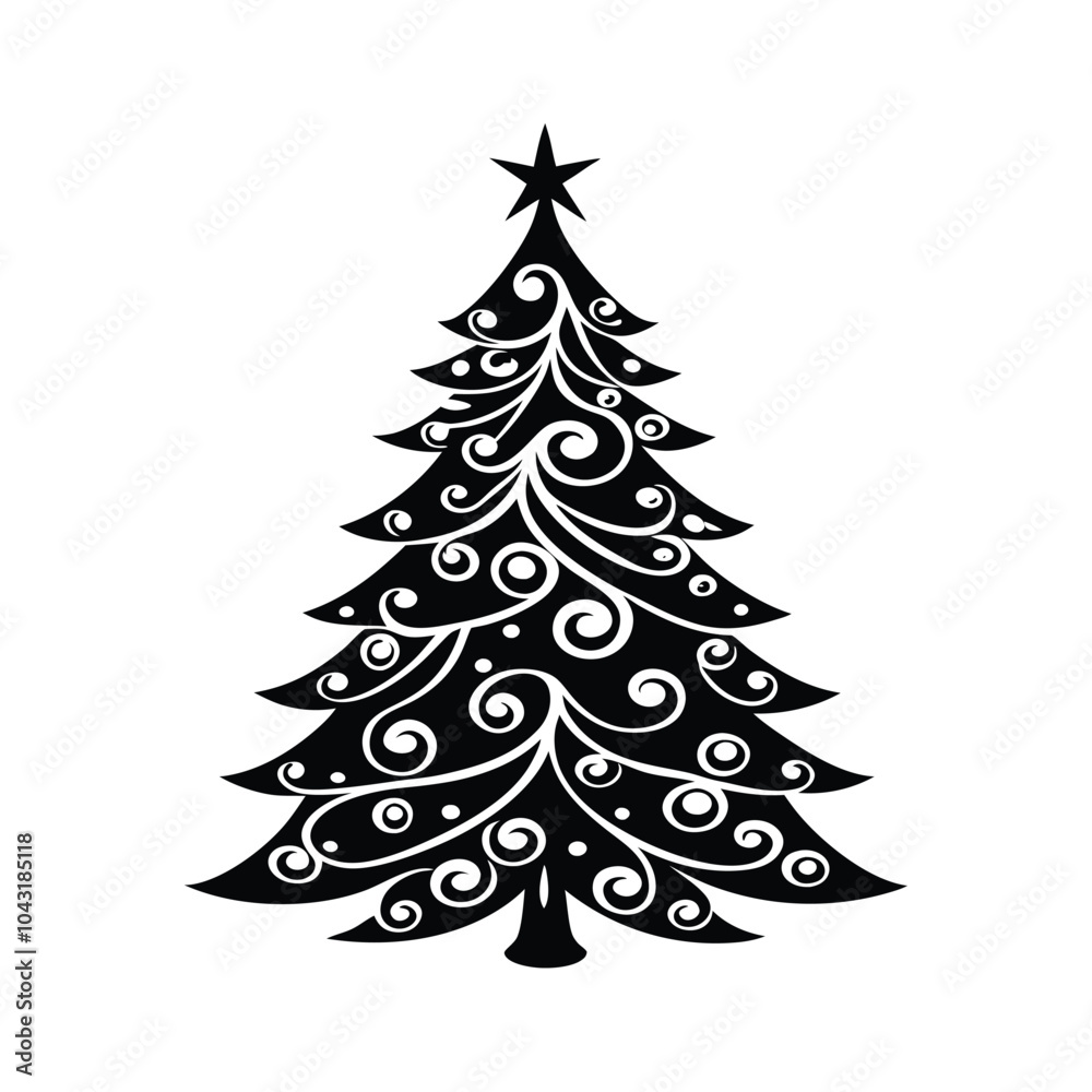 Obraz premium This elegant Christmas tree silhouette vector brings a minimalist and stylish touch to any holiday project. Ideal for festive designs, greeting cards, decorations, and seasonal graphics.
