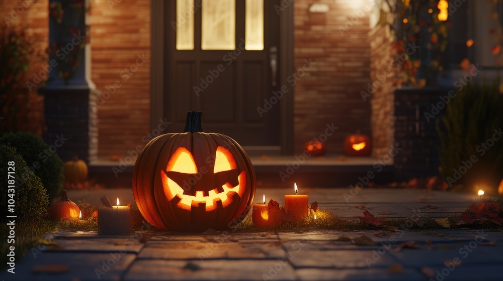 Fototapeta premium Eerie Ambience of Jack-o'-Lanterns on a Dark Night