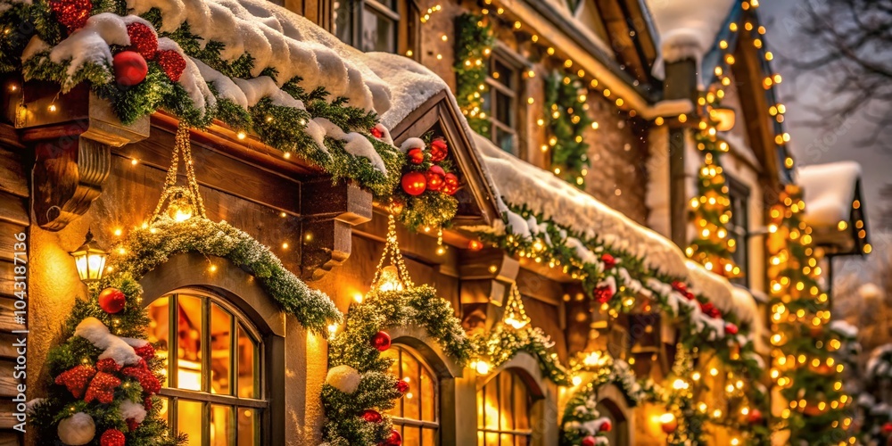 Fototapeta premium Christmas Garland Architectural Photography for Festive Holiday Decor Inspiration