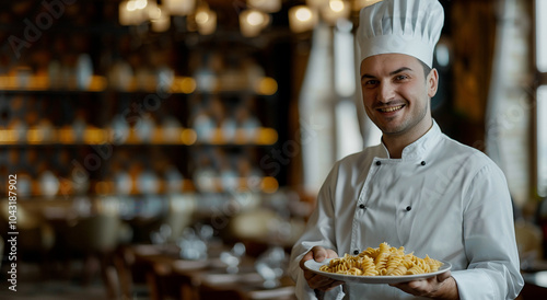 A smiling chef in a white uniform photo