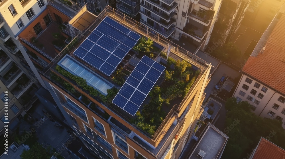 Green Cityscape with Solar Panels Green Cityscape with Solar Panels