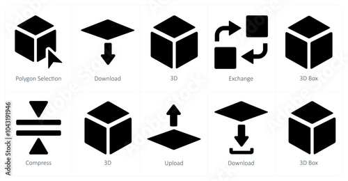 A set of 10 editing tools icons as polygon selection, download, 3d
