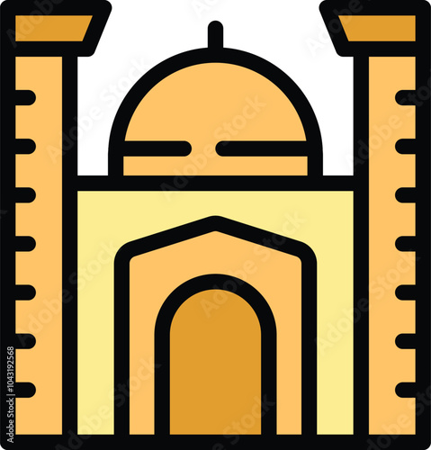 Uzbekistan building with golden roof and towers is a popular tourist attraction