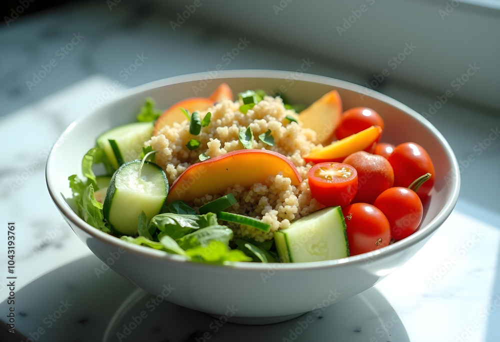 Fresh salad with couscous, cucumbers, tomatoes, and apples Fresh salad with couscous, cucumbers, tomatoes, and apples