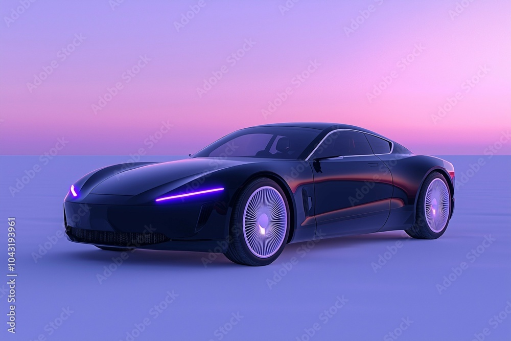 Stylish Electric Car with Futuristic Design and Neon Lighting in a Studio Setting Stylish Electric Car with Futuristic Design and Neon Lighting in a Studio Setting