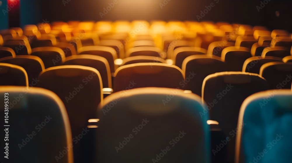 Obraz premium Elegant Empty Theater Seats in Cinematic Lighting and Dramatic Atmosphere