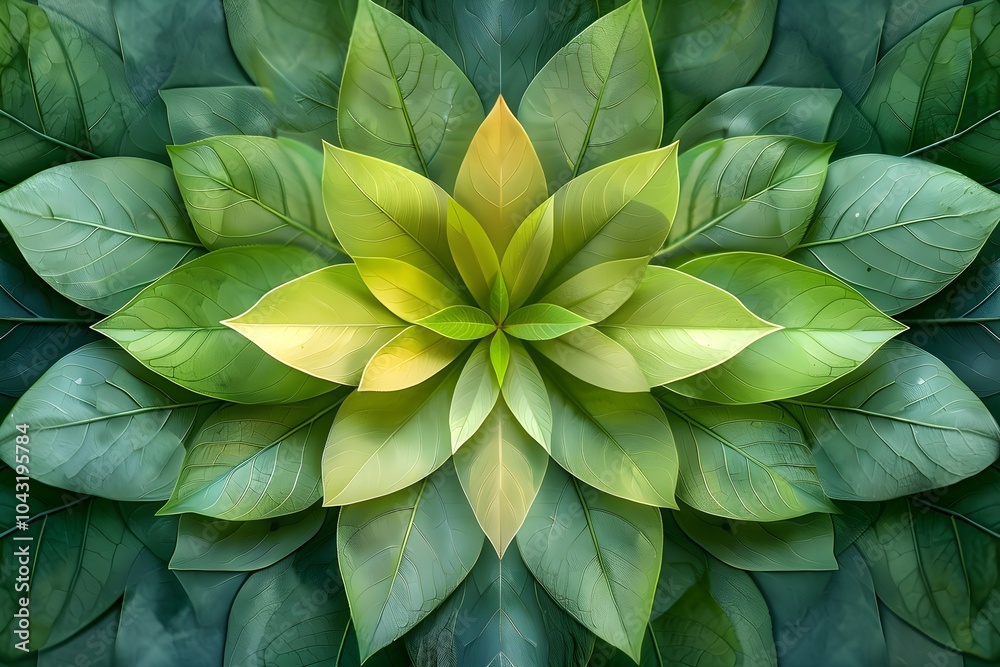 Fototapeta premium A green and yellow flower surrounded by green leaves