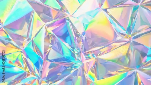 Abstract background with a reflective glass and crystal prism light rainbow surface shimmering in holographic colors