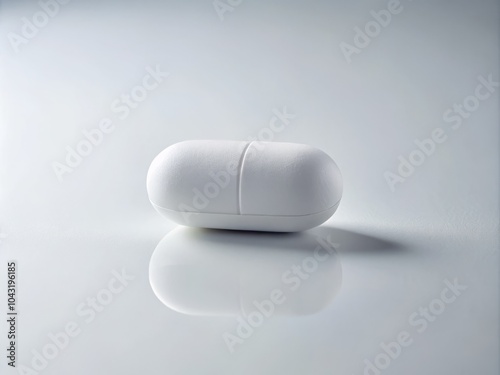 Solitary Dose: The Singular White Pill Highlighted Against a Plain Surface, Capturing Minimalist Beauty in Candid Photography