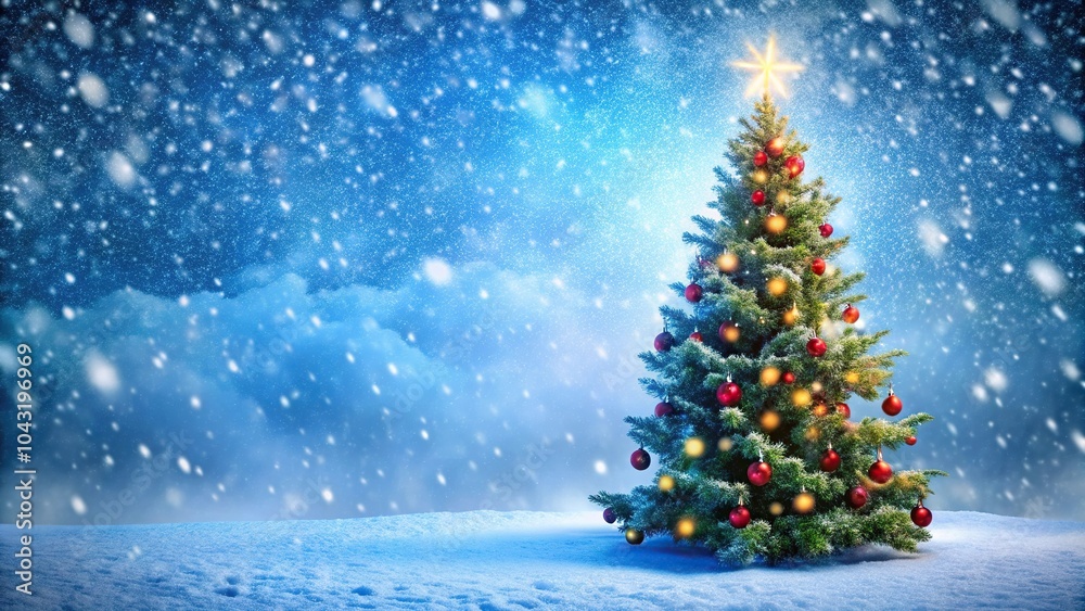High angle Christmas tree in snowing background Christmas wallpaper with background lights High angle Christmas tree in snowing background Christmas wallpaper with background lights