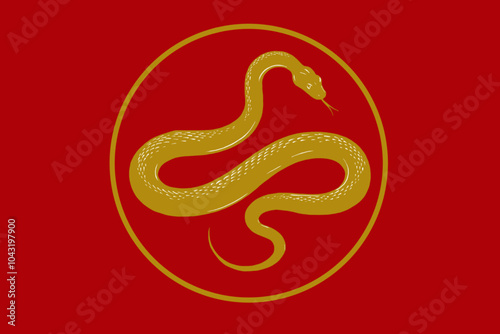 A golden snake slithers on a red background, embodying the zodiac snake’s grace, power, and adaptability, symbolizing wisdom and change.