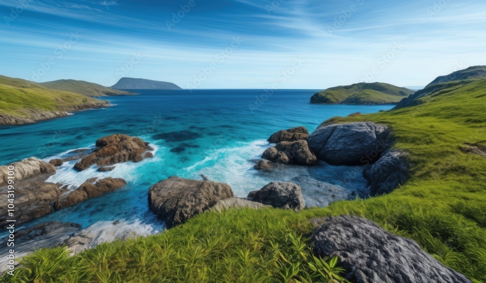 a rocky coastline with a body of water a rocky coastline with a body of water