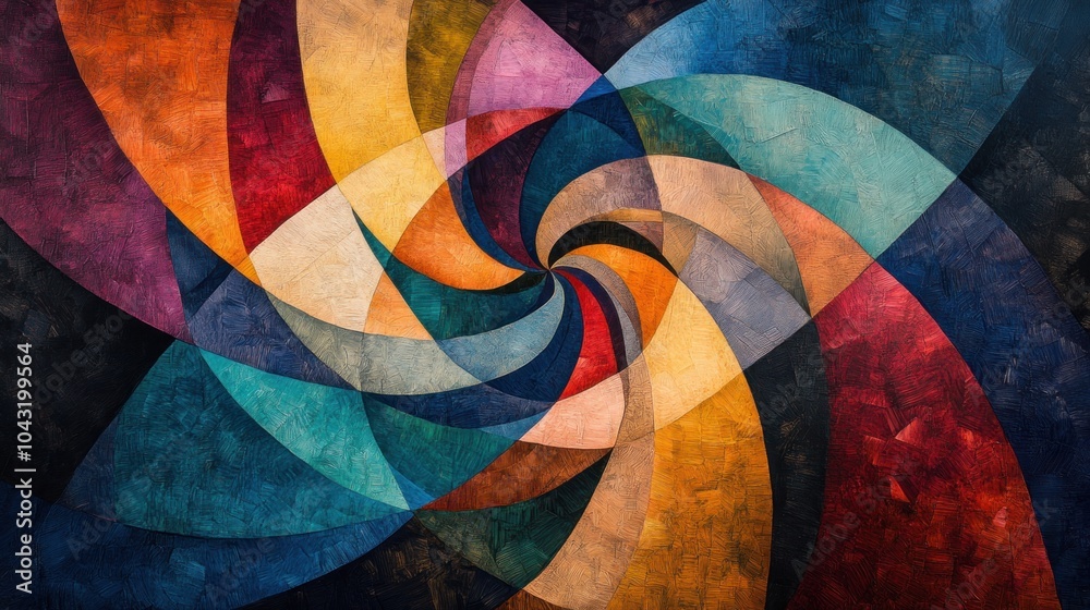 Fototapeta premium Dynamic swirl of multicolored geometric shapes overlapping in a playful, energetic pattern