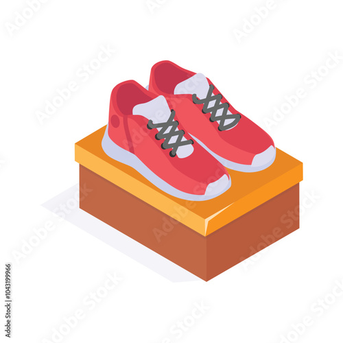 A pair of shoes on display box for retail concept isometric vector