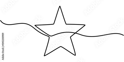 Star Shapes Continuous Line Icon, One line  Drawing or illustration of a star, Decoration Star Drawing, Star Shiny Symbol Drawing, Illustration of star drawn with one line