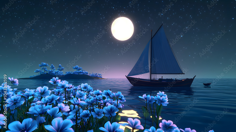 Serene Moonlit Sailboat Scene