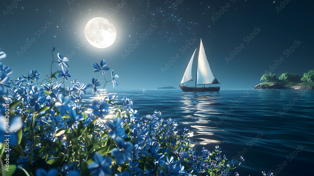 Serene Moonlit Sailboat Scene