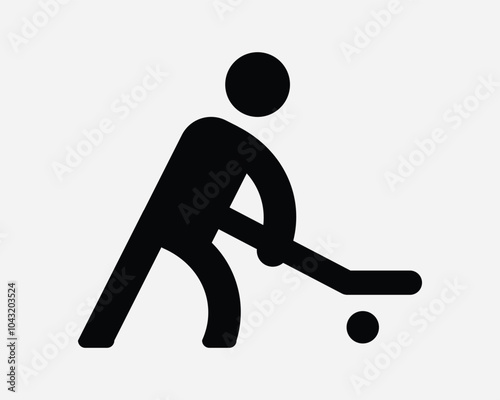 Hockey Player Athlete Sport Sports Ice Field Puck Stick League Play Sportsman Competition Game Shoot Sign Icon SVG Shape Outline Black White Vector