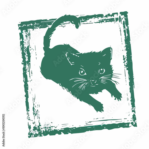 Cat stamp design illustration with intricate details