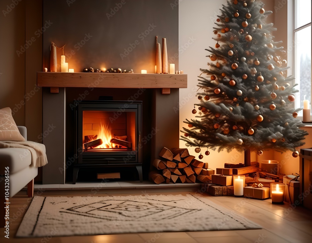 Fireplace with Christmas decorations in the sweet home before New Year Celebration stock image Fireplace with Christmas decorations in the sweet home before New Year Celebration stock image