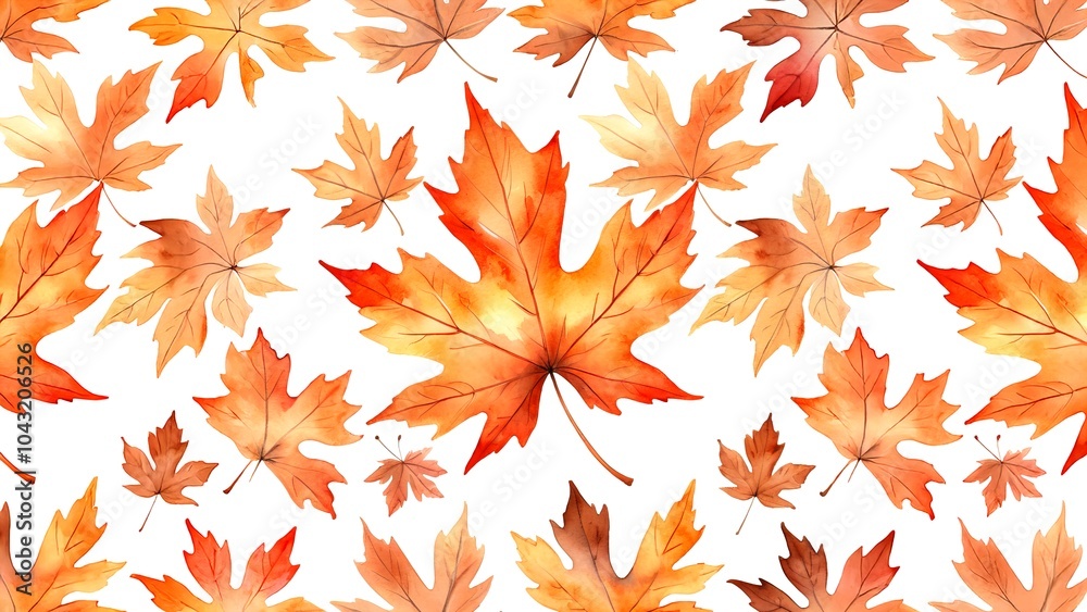 Autumnal Tapestry: A vibrant watercolor pattern featuring maple leaves in various shades of orange, red, and yellow. Watercolor Illustration. Drawing. Art. Autumn. Background. 1 Autumnal Tapestry: A vibrant watercolor pattern featuring maple leaves in various shades of orange, red, and yellow. Watercolor Illustration. Drawing. Art. Autumn. Background. 1