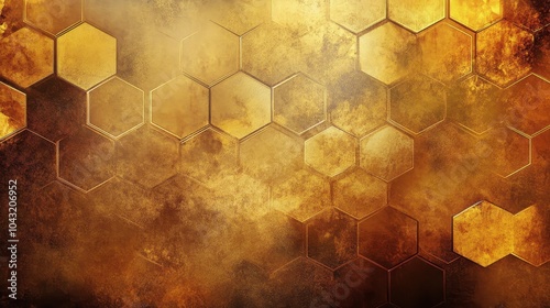 An abstract background with hexagonal shapes inspired by honeycombs, using warm golds and browns