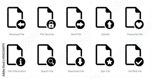 A set of 10 file icons as received file, file security, secured document