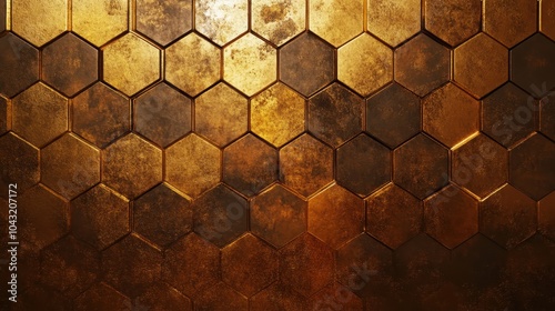 An abstract background with hexagonal shapes inspired by honeycombs, using warm golds and browns.