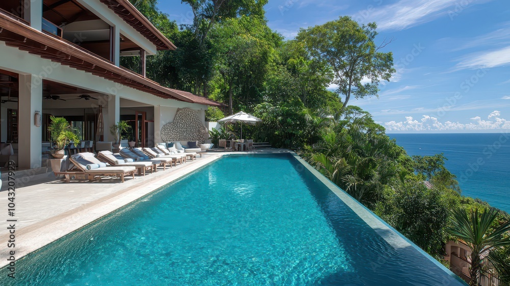 Luxurious blue infinity pool: the perfect exclusive retreat for relaxation and tranquility.