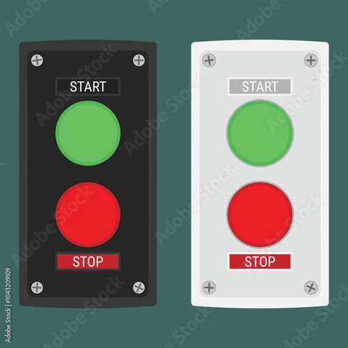 Push button station switch with two buttons "Start" and "Stop". Vector illustration in flat style