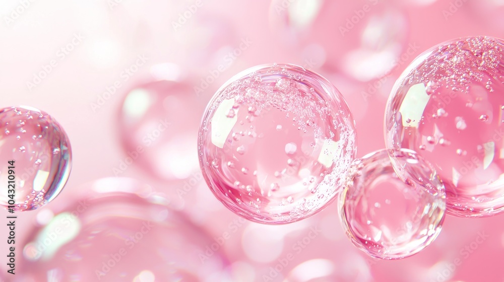 Pink shimmering soap bubbles floating with soft bokeh background Generative AI Pink shimmering soap bubbles floating with soft bokeh background Generative AI