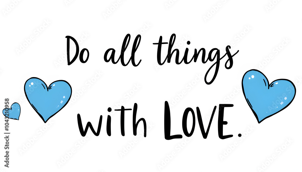 Do All Things With Love message with blue heart cushions isolated with white highlights, png Do All Things With Love message with blue heart cushions isolated with white highlights, png