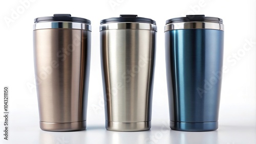 Wallpaper Mural Reimagined stainless steel tumbler bottles in asymmetrical mockup on white background Torontodigital.ca