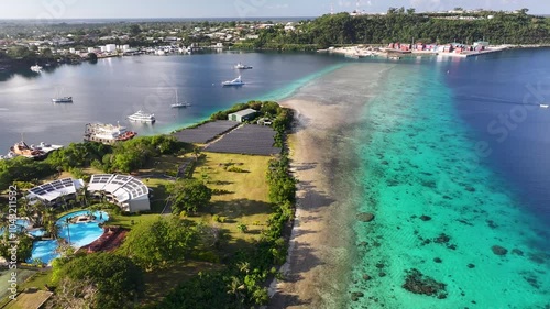 A Picturesque View of Iririki, a Privately Owned Island in Mele Bay Near Port Vila, Efate, Vanuatu - Drone Flying Forward