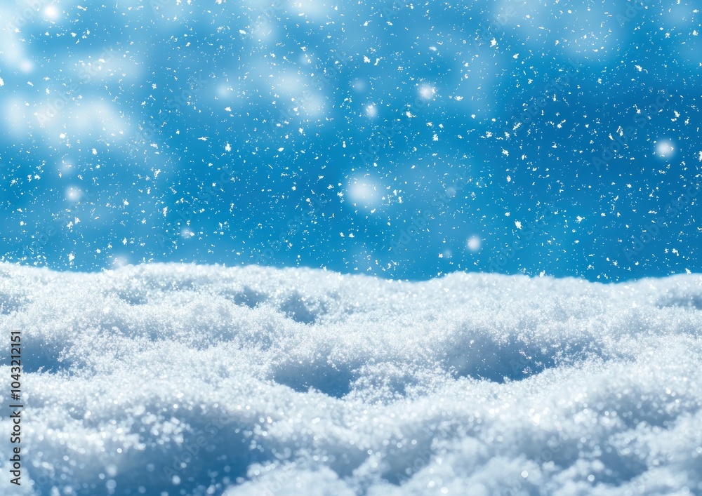 Close-up of snow-covered ground with falling snowflakes and a blue sky background Generative AI Close-up of snow-covered ground with falling snowflakes and a blue sky background Generative AI