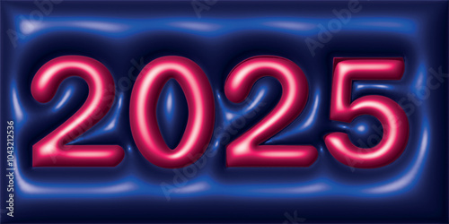 New Year 2025. Happy New Year. Volumetric 3D numbers 2025 in pink color on a blue background. Bright celebration of the new year 2025.