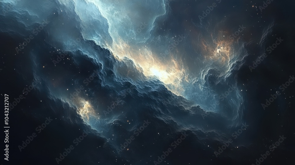 An abstract depiction of a distant galaxy shrouded in shadows, with glowing stars peeking through the darkness. An abstract depiction of a distant galaxy shrouded in shadows, with glowing stars peeking through the darkness.